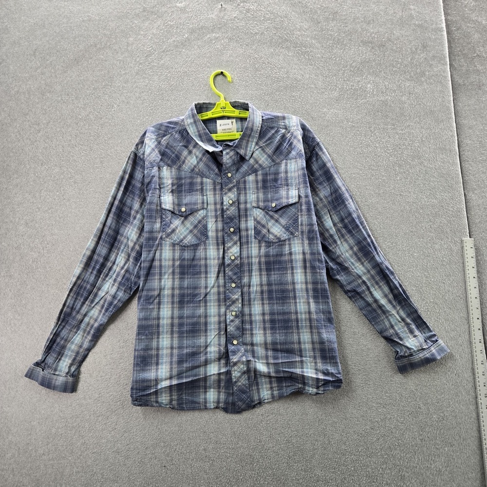Ariat Men Button Up Shirt XXL Blue‎ Plaid Western Retro Fit Pearl Snap Flap